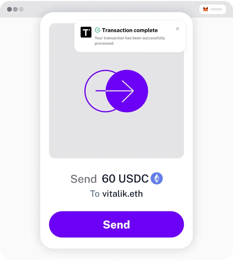 A simple interface with 1-click send from any token to any token